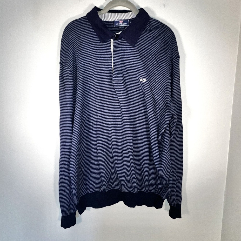 Vineyard Vines Sweater Mens XL Pullover Blue Striped Long Sleeve Collared